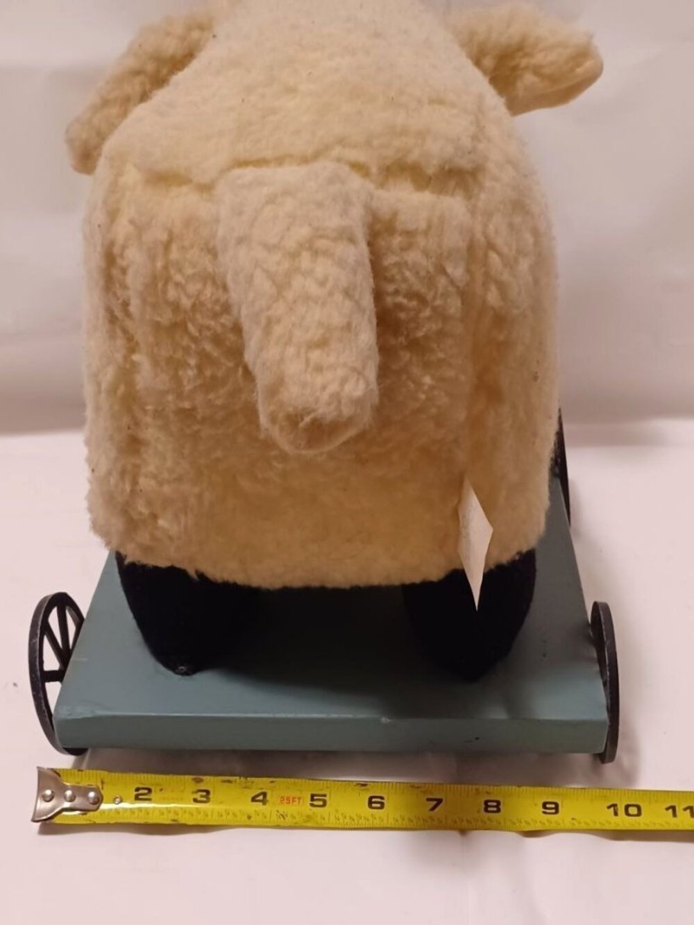 Vtg Country Farmhouse Sheep Lamb on Wheels Wood Twine Pull Toy Decor Snuggler - Picture 8 of 15